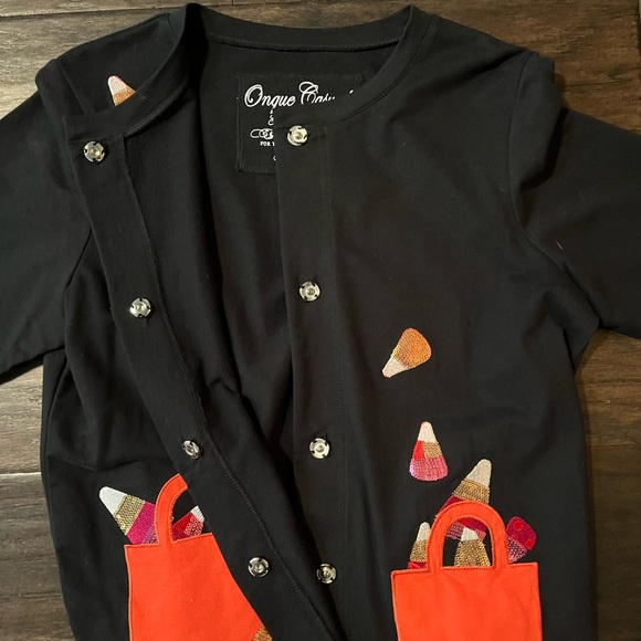 Halloween Cute Ugly Holiday Sweater Cardigan Black Sequin Pumpkin MD NWOT - Picture 4 of 5